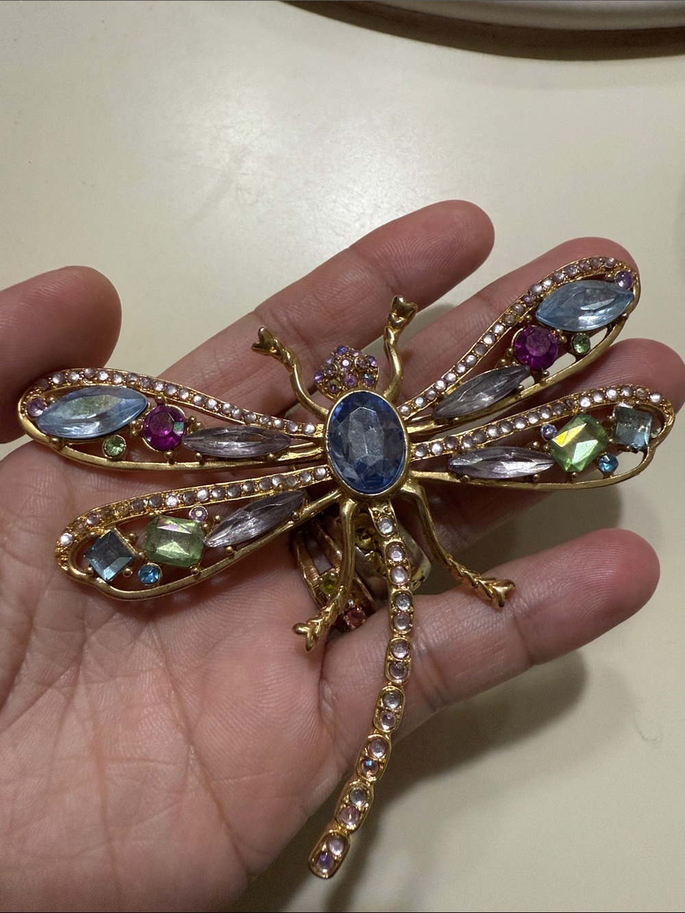 MultiColored Rinestone Dragonfly Brooch - Picture 2 of 5